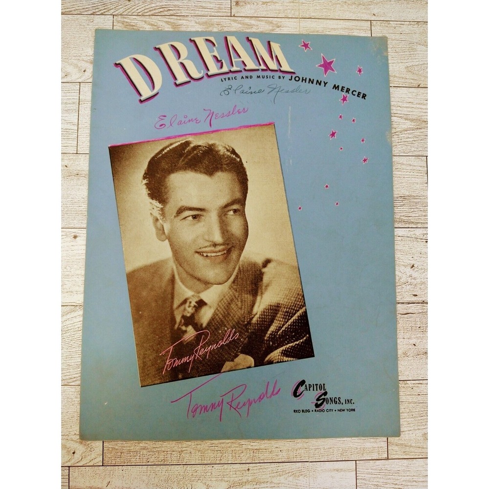 1945 Dream Vintage Sheet Music Signed Tommy Reynolds Autograph Wall Art Ephemera